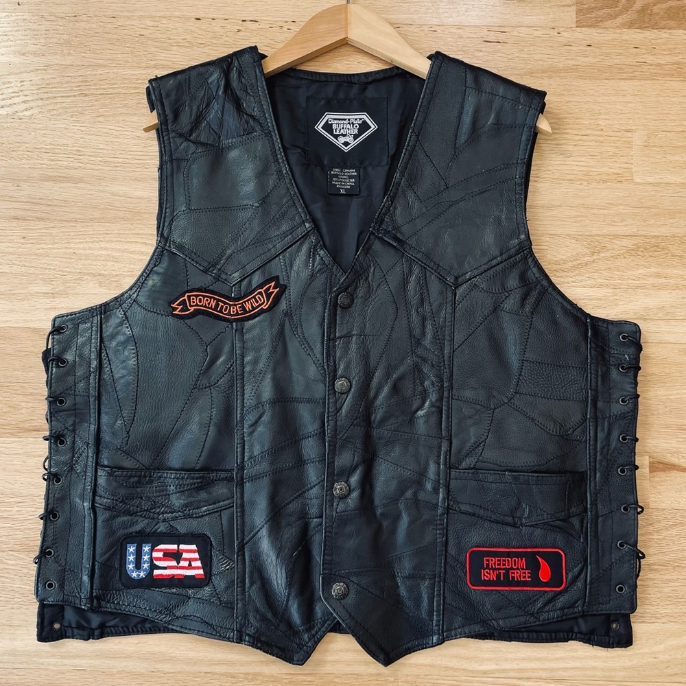 Diamond Plate Leather Vest Size XL